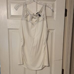 White House Black Market Ivory Top with Beaded Detail